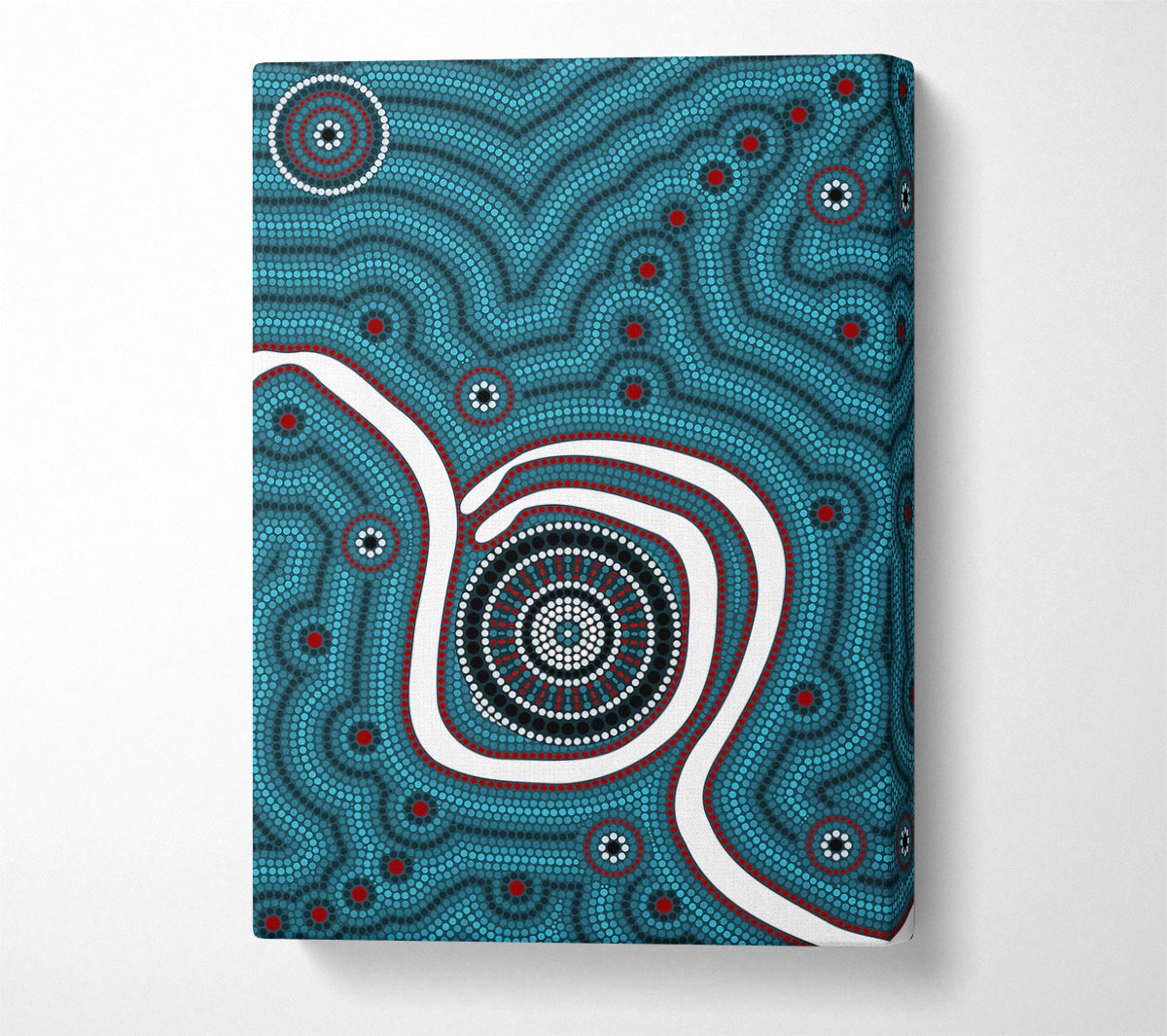 Aboriginal Pattern 1 canvas art mounted on a 44mm box frame, showcasing vibrant colors and intricate designs.